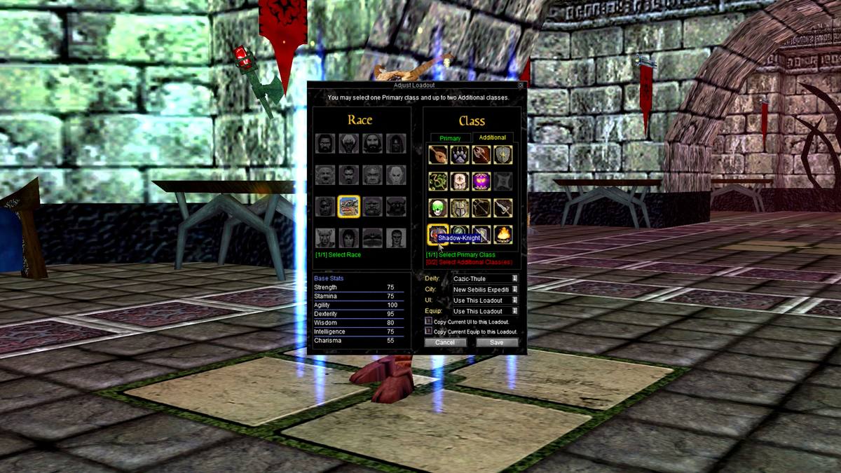 EQ Legends class loadout screen